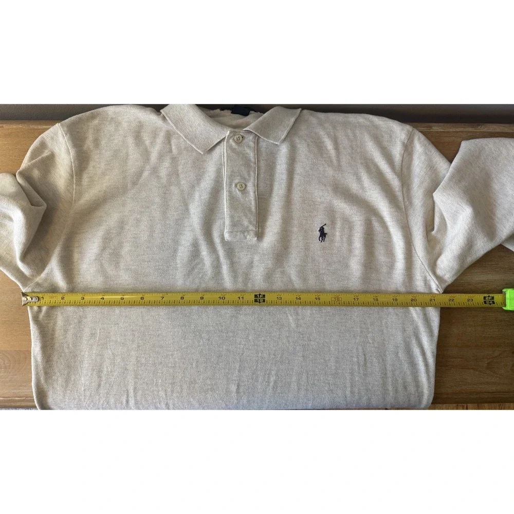 Polo Ralph Lauren Classic Fit Oatmeal Cotton Pique Long Sleeve Polo Shirt MED.